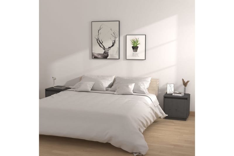 Yöpöydät 2 kpl harmaa 40x30x40 cm täysi mänty - Harmaa - Huonekalut - Pöytä & ruokailuryhmä - Apupöytä & sivupöytä - Yöpöytä