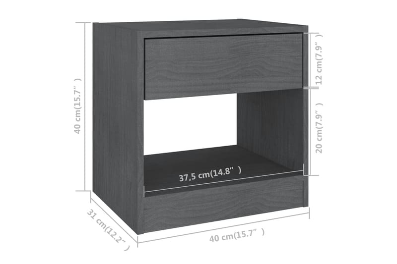 Yöpöydät 2 kpl harmaa 40x31x40 cm täysi mänty - Harmaa - Huonekalut - Pöytä & ruokailuryhmä - Apupöytä & sivupöytä - Yöpöytä