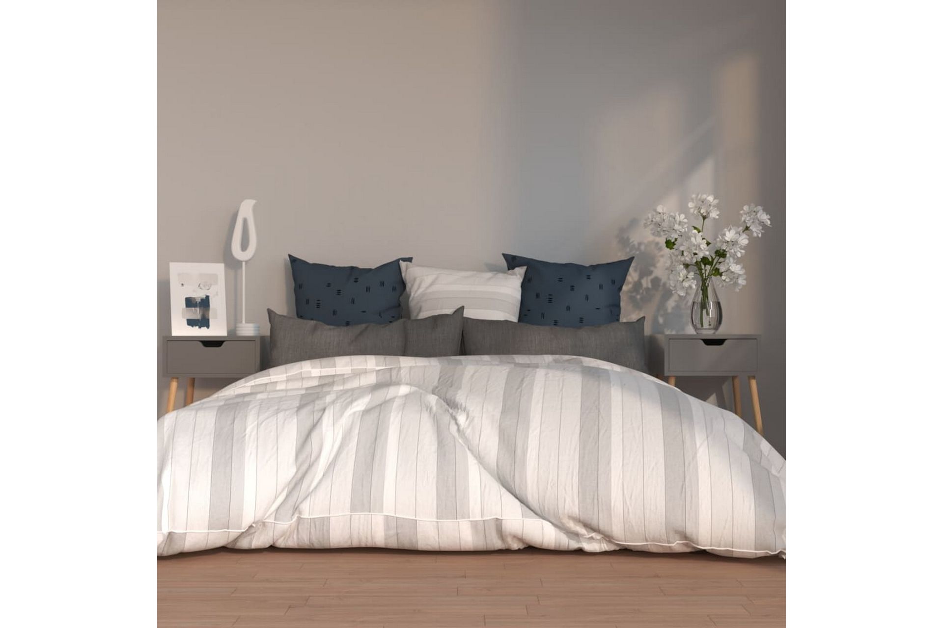 Yöpöydät 2 kpl harmaa 40x40x56 cm lastulevy - Harmaa - Huonekalut - Pöytä & ruokailuryhmä - Apupöytä & sivupöytä - Yöpöytä