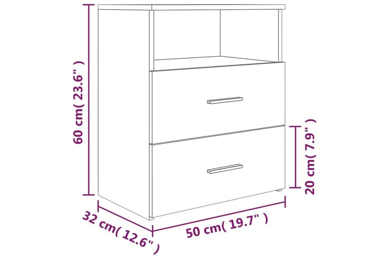 Yöpöydät 2 kpl harmaa Sonoma 50x32x60 cm - Harmaa - Yöpöytä