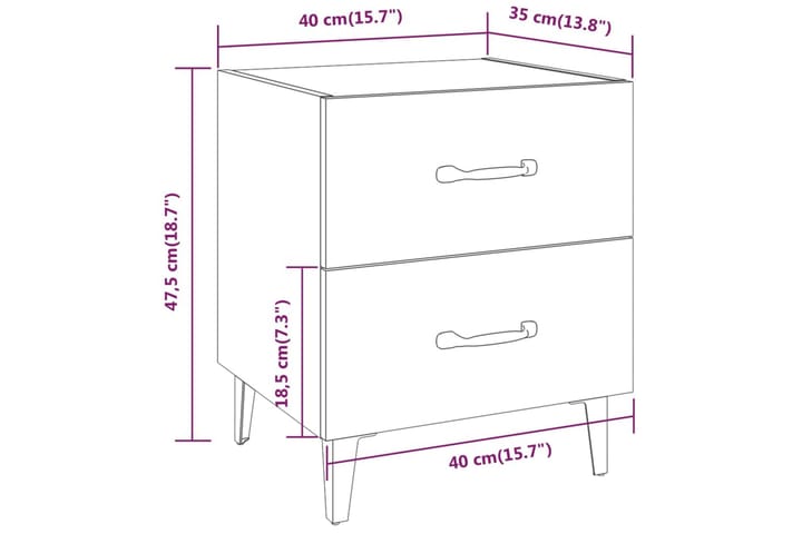 Yöpöydät 2 kpl korkeakiilto valkoinen 40x35x47,5 cm - Valkoinen - Yöpöytä
