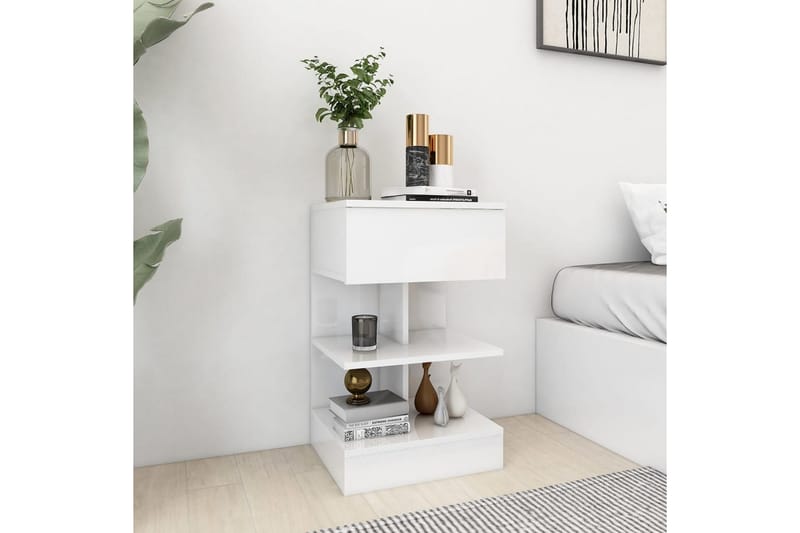 Yöpöydät 2 kpl korkeakiilto valkoinen 40x35x65 cm - Valkoinen - Huonekalut - Pöytä & ruokailuryhmä - Apupöytä & sivupöytä - Yöpöytä