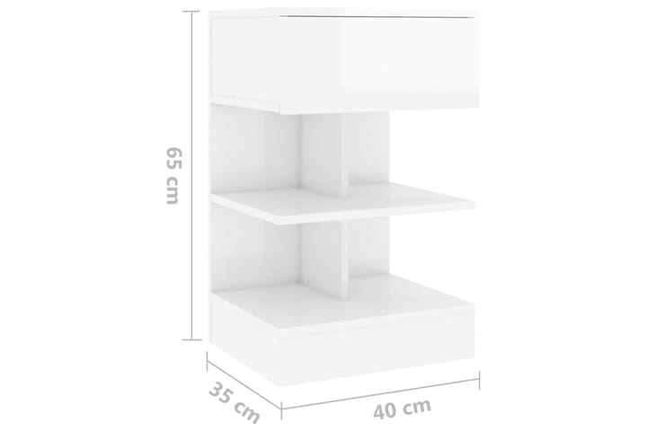 Yöpöydät 2 kpl korkeakiilto valkoinen 40x35x65 cm - Valkoinen - Yöpöytä
