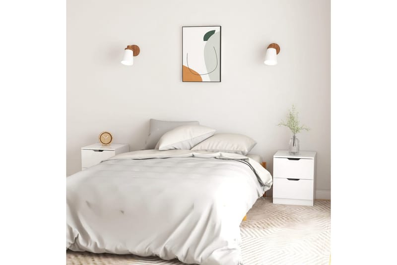 Yöpöydät 2 kpl korkeakiilto valkoinen 40x40x50 cm lastulevy - Huonekalut - Pöytä & ruokailuryhmä - Apupöytä & sivupöytä - Yöpöytä