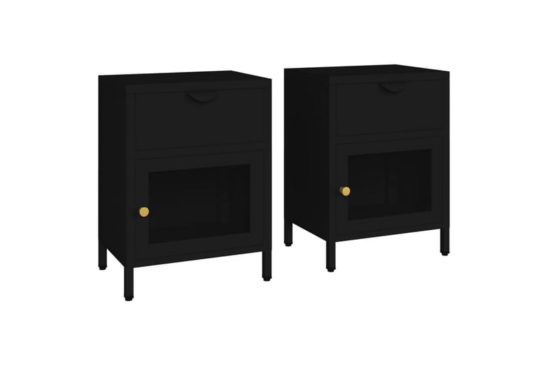 Yöpöydät 2 kpl musta 40x30x54,5 cm teräs ja lasi - Musta - Huonekalut - Pöytä & ruokailuryhmä - Apupöytä & sivupöytä - Yöpöytä