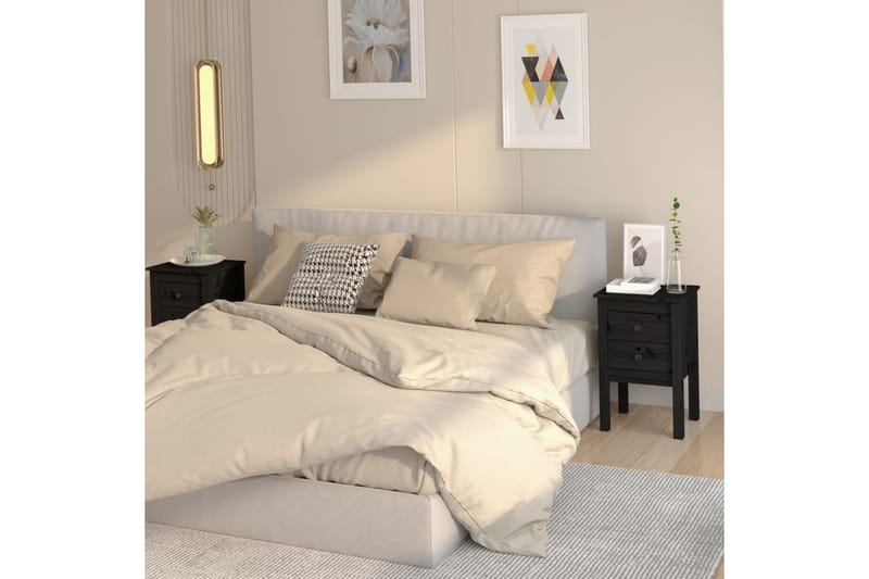 Yöpöydät 2 kpl musta 40x35x61,5 cm täysi mänty - Musta - Huonekalut - Pöytä & ruokailuryhmä - Apupöytä & sivupöytä - Yöpöytä
