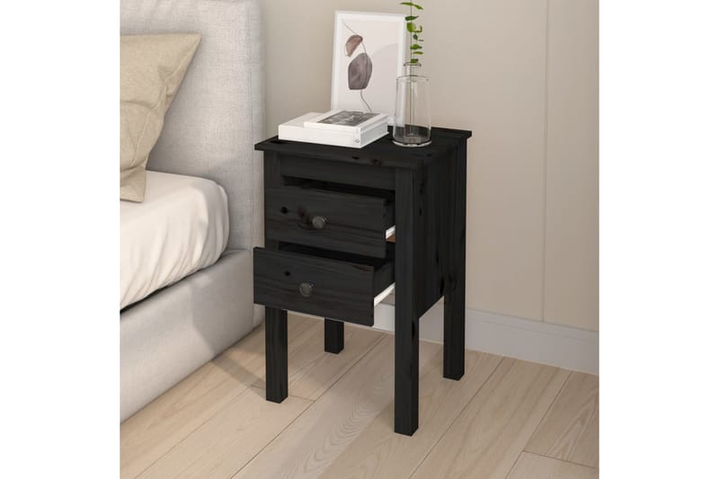 Yöpöydät 2 kpl musta 40x35x61,5 cm täysi mänty - Musta - Huonekalut - Pöytä & ruokailuryhmä - Apupöytä & sivupöytä - Yöpöytä