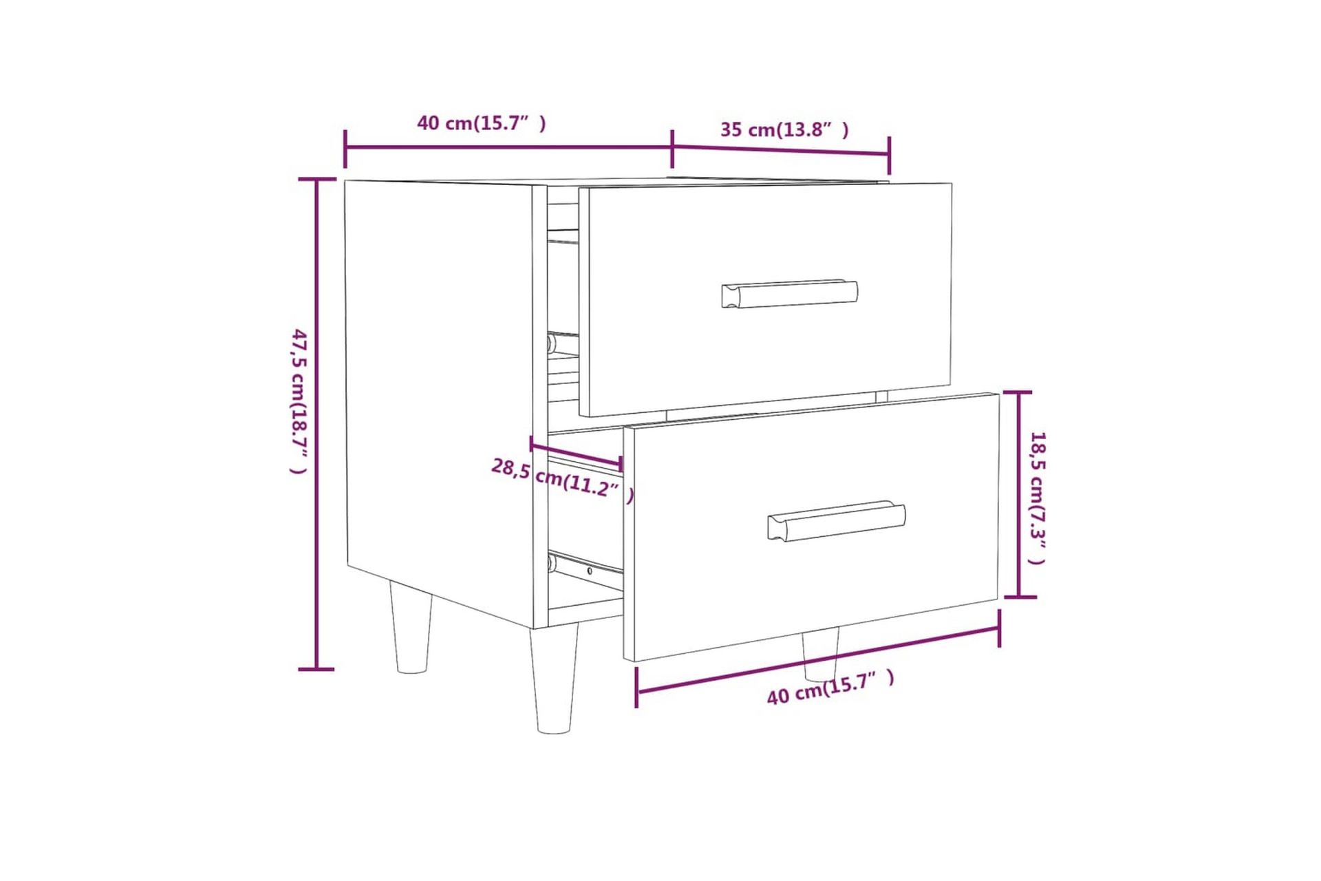 Yöpöydät 2 kpl ruskea tammi 40x35x47,5 cm - Ruskea - Huonekalut - Pöytä & ruokailuryhmä - Apupöytä & sivupöytä - Yöpöytä