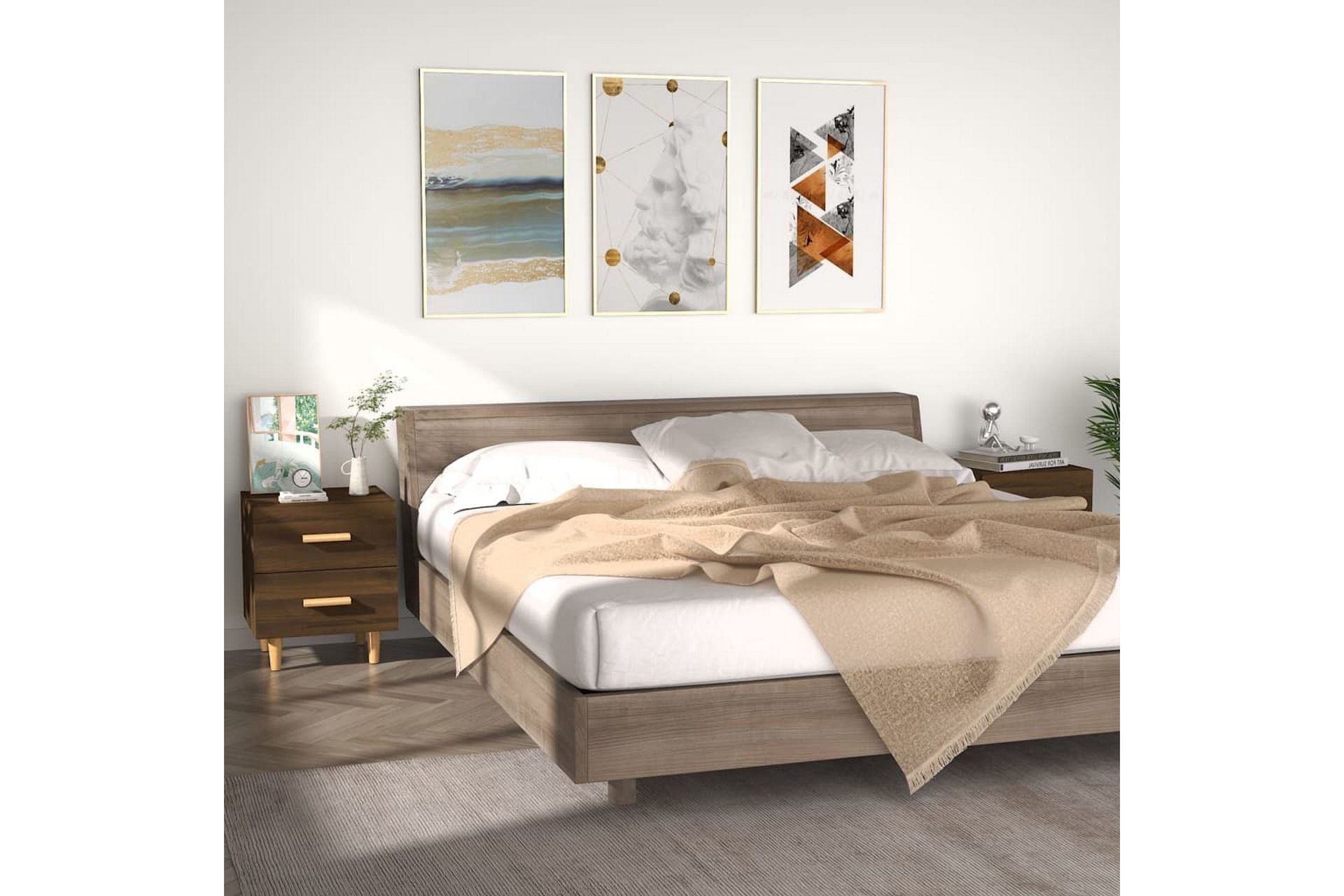 Yöpöydät 2 kpl ruskea tammi 40x35x47,5 cm - Ruskea - Huonekalut - Pöytä & ruokailuryhmä - Apupöytä & sivupöytä - Yöpöytä