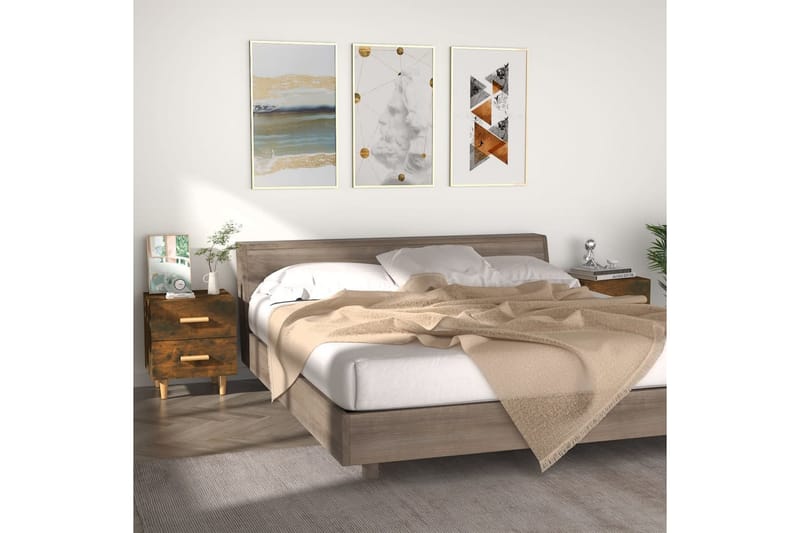 Yöpöydät 2 kpl savutammi 40x35x47,5 cm - Ruskea - Huonekalut - Pöytä & ruokailuryhmä - Apupöytä & sivupöytä - Yöpöytä