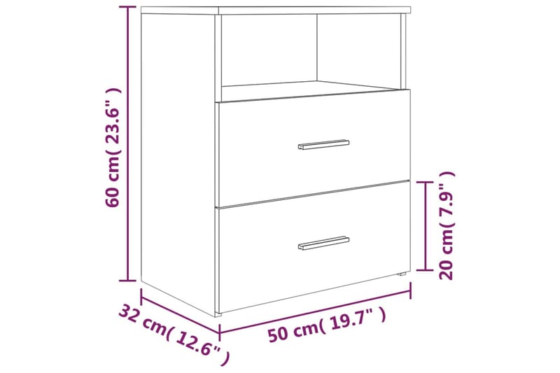 Yöpöydät 2 kpl savutammi 50x32x60 cm - Ruskea - Huonekalut - Pöytä & ruokailuryhmä - Apupöytä & sivupöytä - Yöpöytä