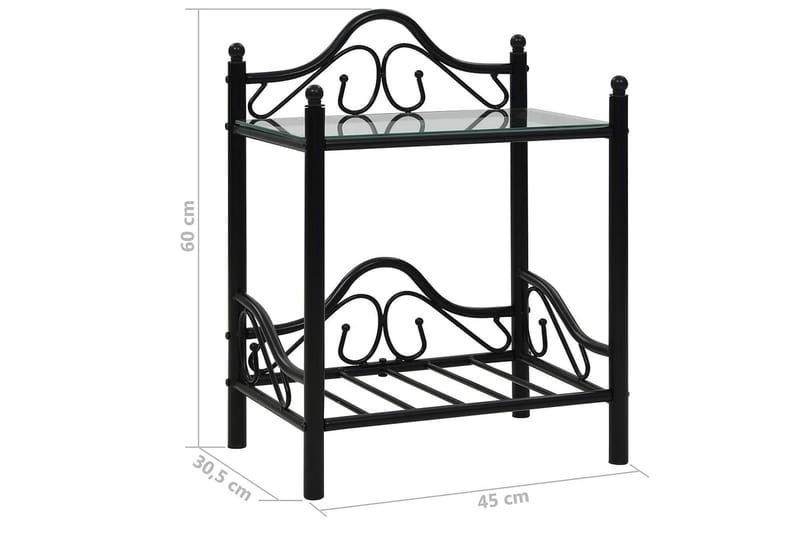 Yöpöydät 2 kpl teräs ja karkaistu lasi 45x30,5x60 cm musta - Musta - Huonekalut - Pöytä & ruokailuryhmä - Apupöytä & sivupöytä - Yöpöytä