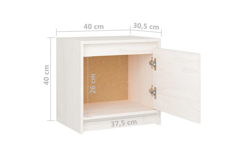 Yöpöydät 2 kpl valkoinen 40x30,5x40 cm täysi mänty - Valkoinen - Huonekalut - Pöytä & ruokailuryhmä - Apupöytä & sivupöytä - Yöpöytä