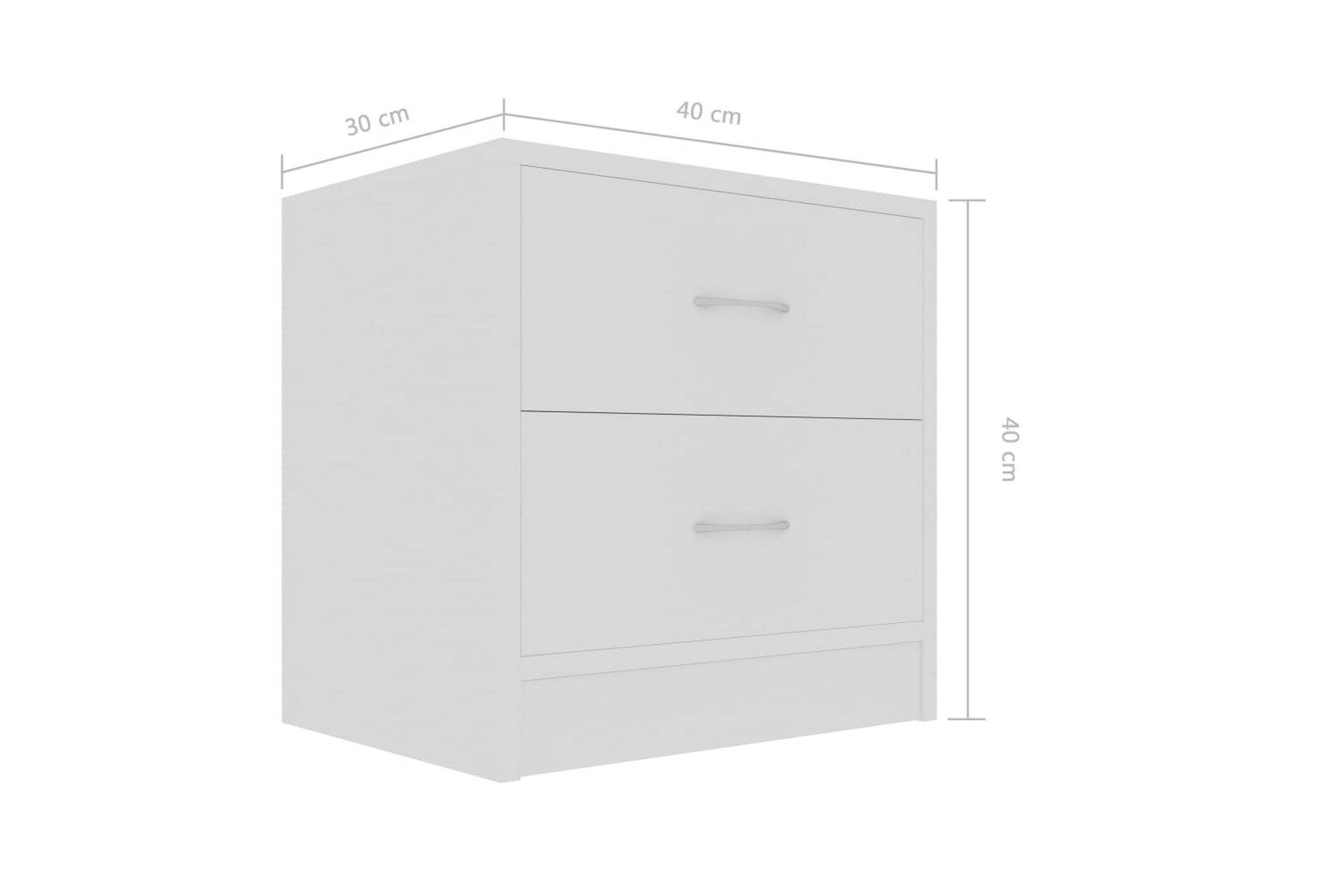 Yöpöydät 2 kpl valkoinen 40x30x40 cm lastulevy - Valkoinen - Huonekalut - Pöytä & ruokailuryhmä - Apupöytä & sivupöytä - Yöpöytä