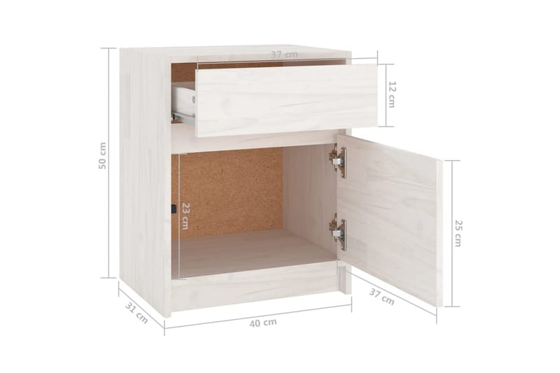 Yöpöydät 2 kpl valkoinen 40x31x50 cm täysi mänty - Valkoinen - Yöpöytä