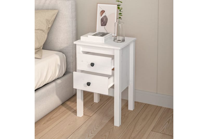 Yöpöydät 2 kpl valkoinen 40x35x61,5 cm täysi mänty - Valkoinen - Huonekalut - Pöytä & ruokailuryhmä - Apupöytä & sivupöytä - Yöpöytä