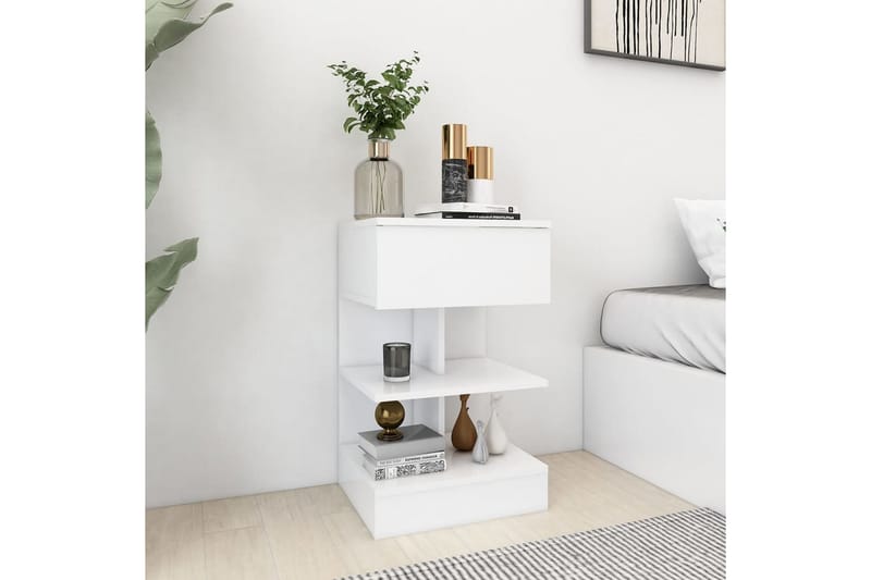Yöpöydät 2 kpl valkoinen 40x35x65 cm lastulevy - Valkoinen - Huonekalut - Pöytä & ruokailuryhmä - Apupöytä & sivupöytä - Yöpöytä