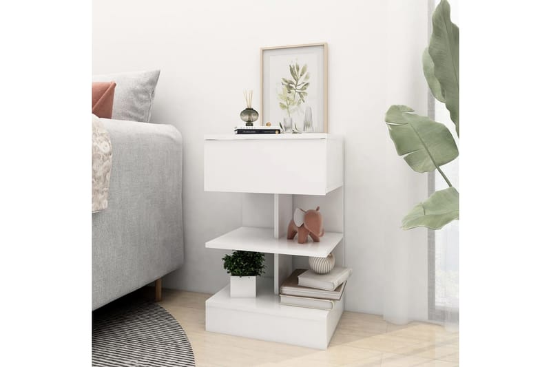 Yöpöydät 2 kpl valkoinen 40x35x65 cm lastulevy - Valkoinen - Huonekalut - Pöytä & ruokailuryhmä - Apupöytä & sivupöytä - Yöpöytä