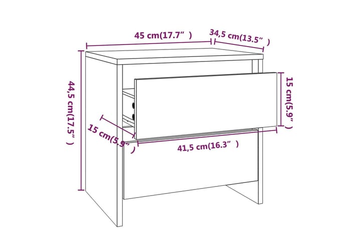 Yöpöydät 2 kpl valkoinen 45x34,5x44,5 cm lastulevy - Valkoinen - Yöpöytä