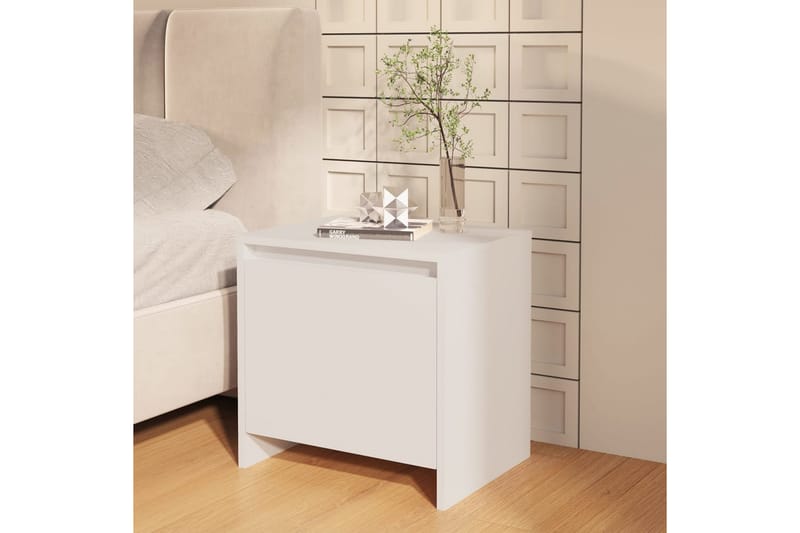 Yöpöydät 2 kpl valkoinen 45x34x44,5 cm lastulevy - Valkoinen - Huonekalut - Pöytä & ruokailuryhmä - Apupöytä & sivupöytä - Yöpöytä
