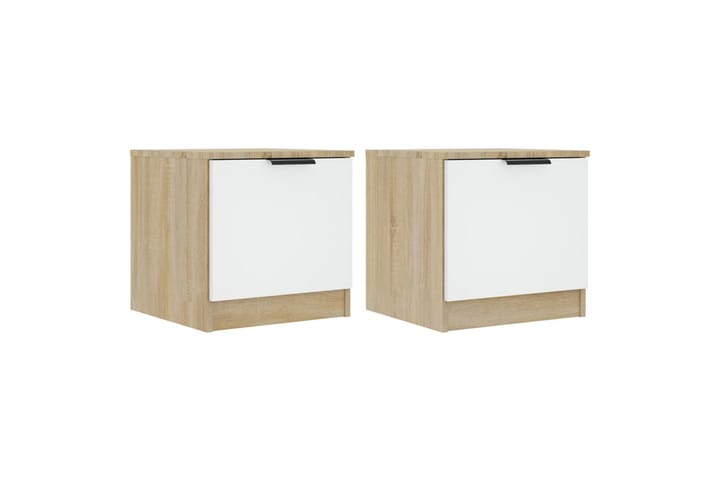 Yöpöydät 2 kpl valkoinen ja Sonoma-tammi 40x39x40 cm - Beige - Yöpöytä