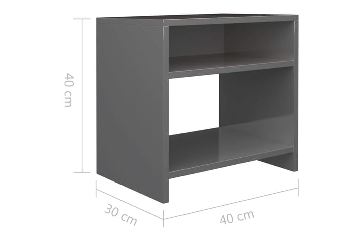 Yöpöydät 2kpl korkeakiilto harmaa 40x30x40 cm lastulevy - Harmaa - Yöpöytä