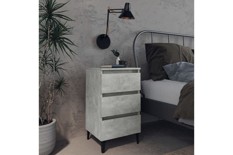 Yöpöydät metallijaloilla 2 kpl betoninharmaa 40x35x69 cm - Harmaa - Huonekalut - Pöytä & ruokailuryhmä - Apupöytä & sivupöytä - Yöpöytä