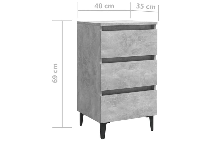 Yöpöydät metallijaloilla 2 kpl betoninharmaa 40x35x69 cm - Harmaa - Huonekalut - Pöytä & ruokailuryhmä - Apupöytä & sivupöytä - Yöpöytä