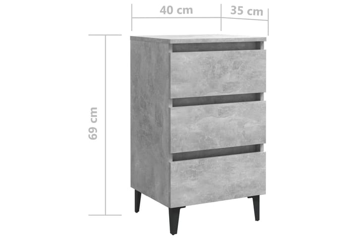 Yöpöydät metallijaloilla 2 kpl betoninharmaa 40x35x69 cm - Harmaa - Yöpöytä