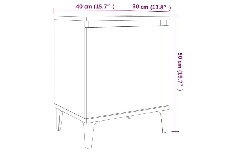 Yöpöydät metallijaloilla 2 kpl harmaa Sonoma 40x30x50 cm - Harmaa - Yöpöytä