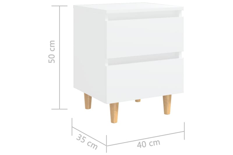 Yöpöydät täysmäntyiset jalat 2 kpl valkoinen 40x35x50 cm - Valkoinen Korkeakiilto - Yöpöytä