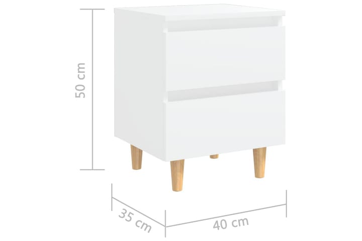 Yöpöydät täysmäntyiset jalat 2 kpl valkoinen 40x35x50 cm - Valkoinen Korkeakiilto - Yöpöytä