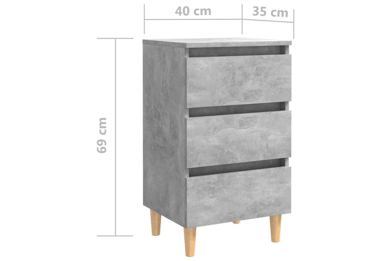 Yöpöydät täyspuiset jalat 2 kpl betoninharmaa 40x35x69 cm - Harmaa - Huonekalut - Pöytä & ruokailuryhmä - Apupöytä & sivupöytä - Yöpöytä