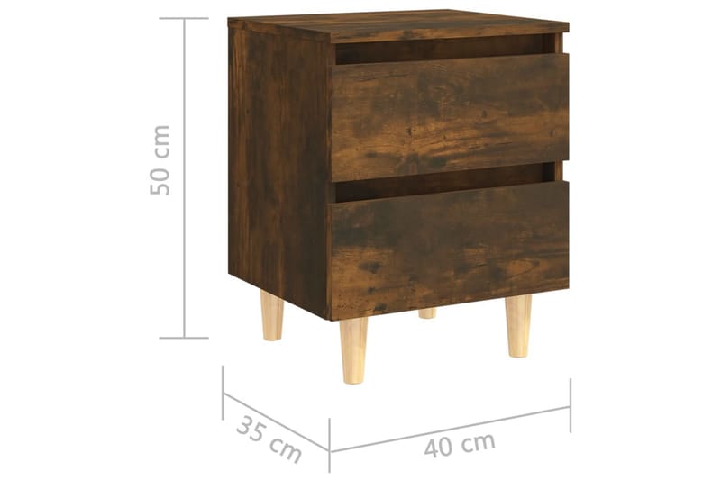 Yöpöydät täyspuiset jalat 2 kpl savutammi 40x35x50cm - Ruskea - Yöpöytä