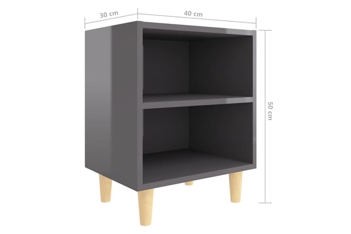 Yöpöydät täyspuujaloilla 2 kpl harmaa 40x30x50 cm - Harmaa - Yöpöytä