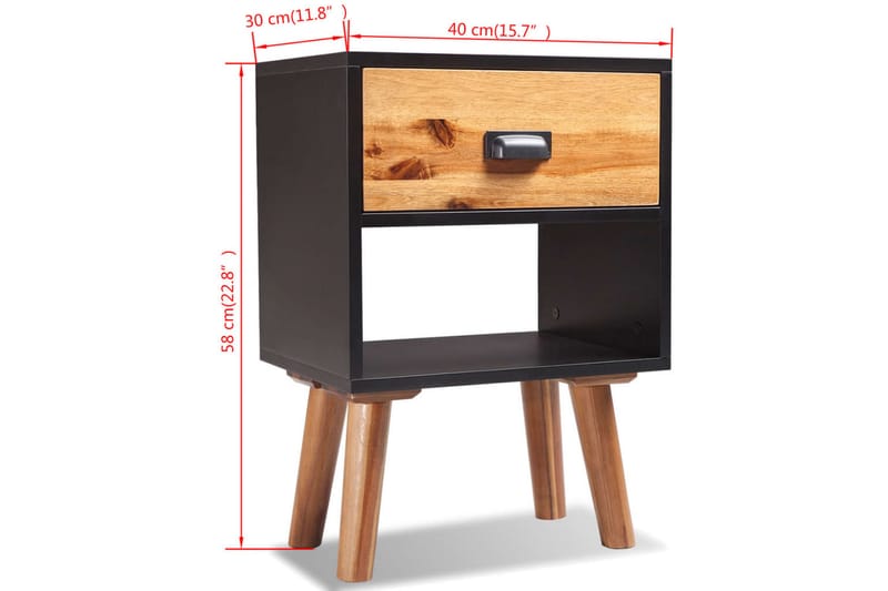Yöpöytä 40x30x58 cm kiinteä akaasiapuu - Musta - Huonekalut - Pöytä & ruokailuryhmä - Apupöytä & sivupöytä - Yöpöytä