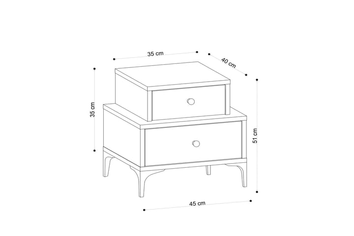 Yöpöytä 45 cm - Luonnonväri/Musta - Yöpöytä