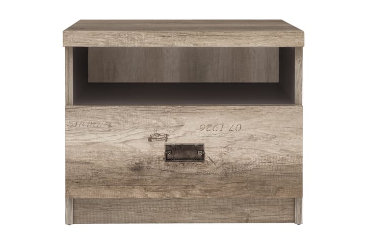 Yöpöytä 50 cm Säilytyksellä Laatikko+Hylly Minette - Tammenväri/Harmaa - Yöpöytä