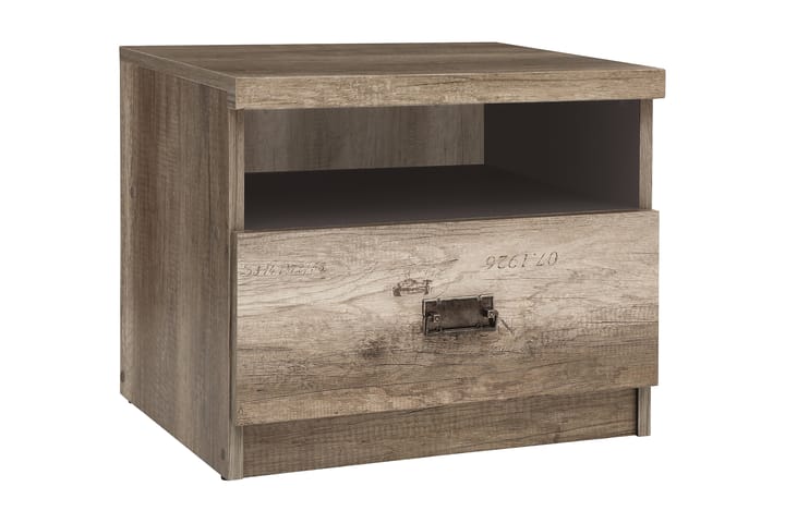Yöpöytä 50 cm Säilytyksellä Laatikko+Hylly Minette - Tammenväri/Harmaa - Yöpöytä