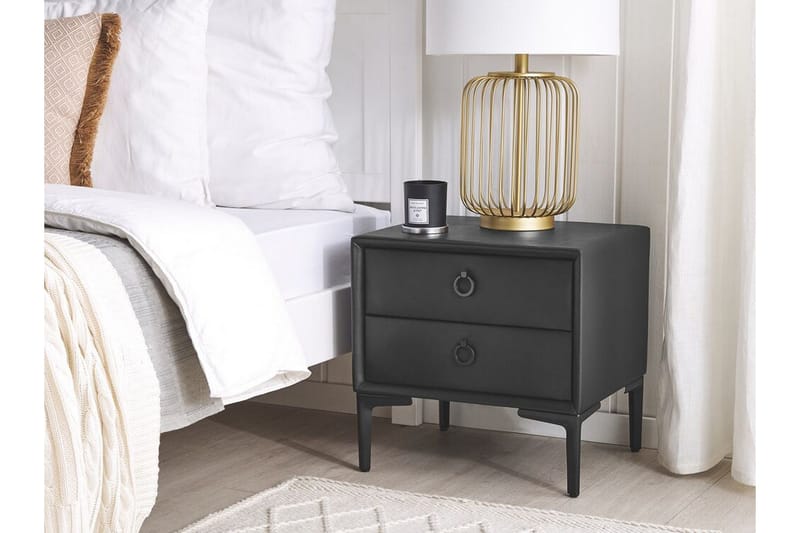 Yöpöytä Barbonne 44 cm - Keinonahka / Musta - Huonekalut - Pöytä & ruokailuryhmä - Apupöytä & sivupöytä - Yöpöytä