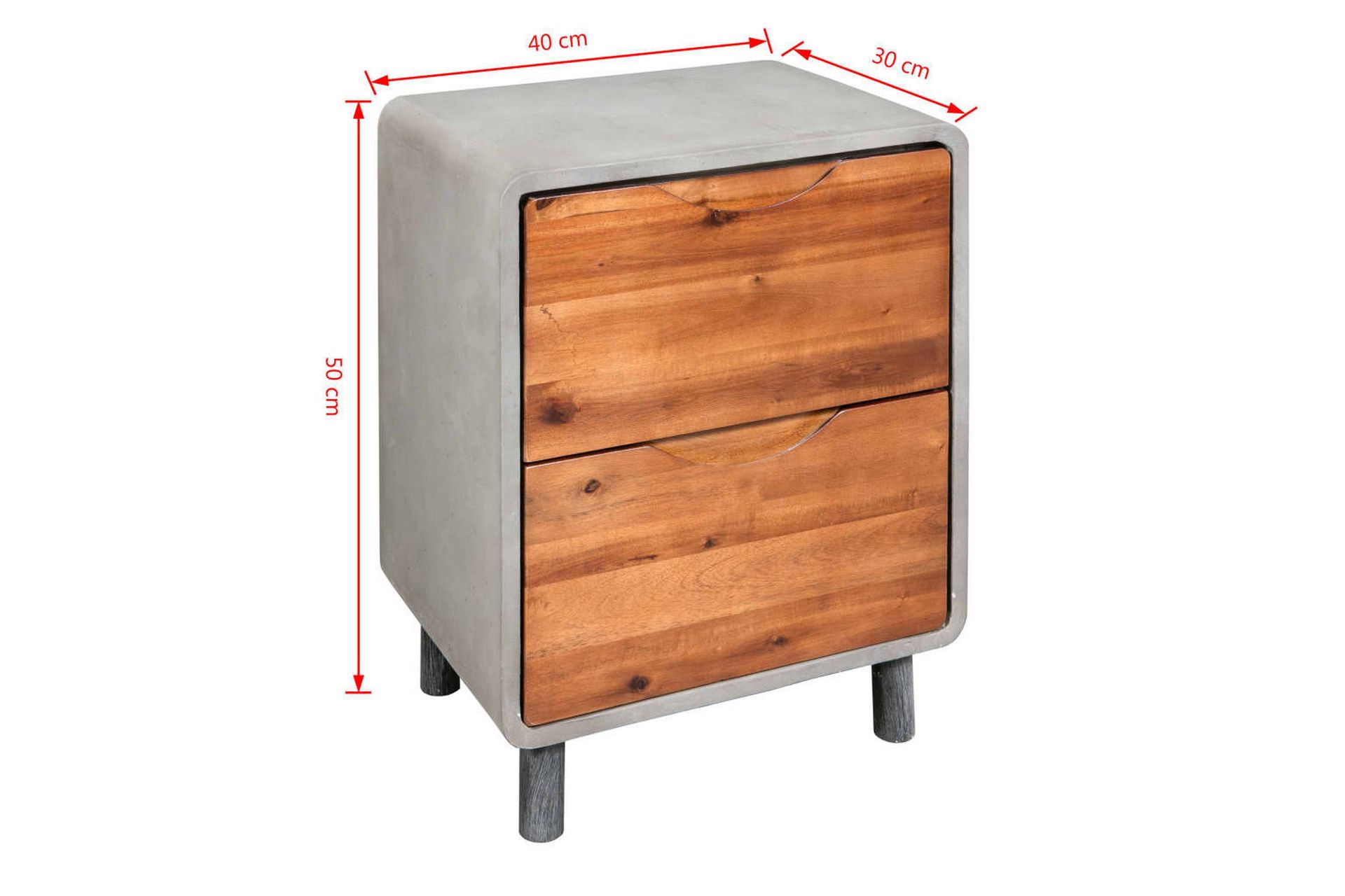 Yöpöytä Betoni Täysi akaasiapuu 40x30x50 cm - Harmaa - Huonekalut - Pöytä & ruokailuryhmä - Apupöytä & sivupöytä - Yöpöytä