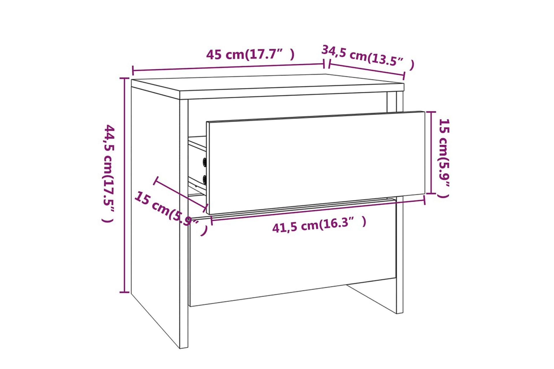 Yöpöytä betoninharmaa 45x34,5x44,5 cm lastulevy - Harmaa - Huonekalut - Pöytä & ruokailuryhmä - Apupöytä & sivupöytä - Yöpöytä