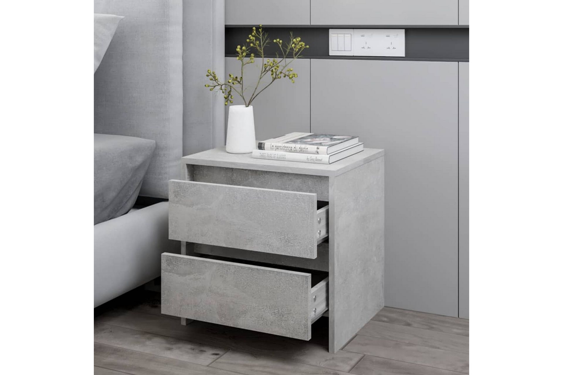 Yöpöytä betoninharmaa 45x34,5x44,5 cm lastulevy - Harmaa - Huonekalut - Pöytä & ruokailuryhmä - Apupöytä & sivupöytä - Yöpöytä