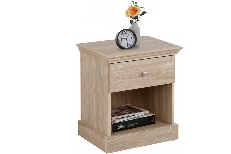 Yöpöytä Borgela 45 cm Säilytyksellä Laatikko+Hylly - Ruskea - Huonekalut - Pöytä & ruokailuryhmä - Apupöytä & sivupöytä - Yöpöytä