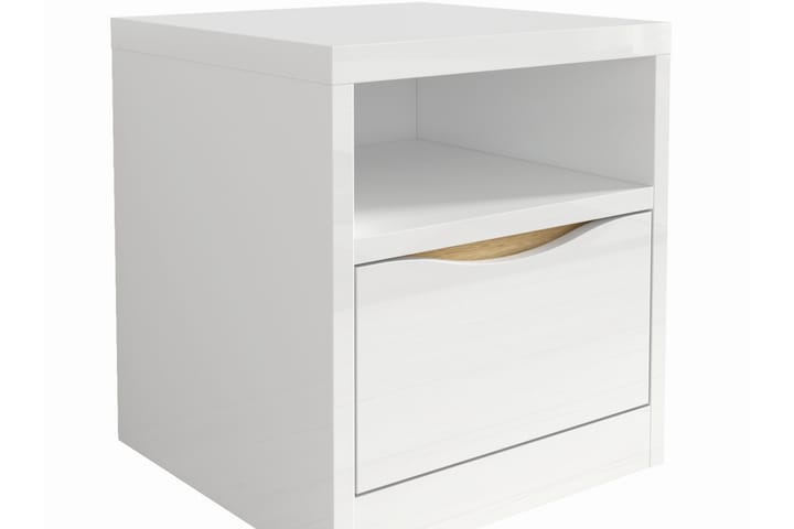 Yöpöytä Breville 42 cm Säilytyksellä Hylly+Laatikko - Luonnonväri/Valk Korkeakiilto - Yöpöytä