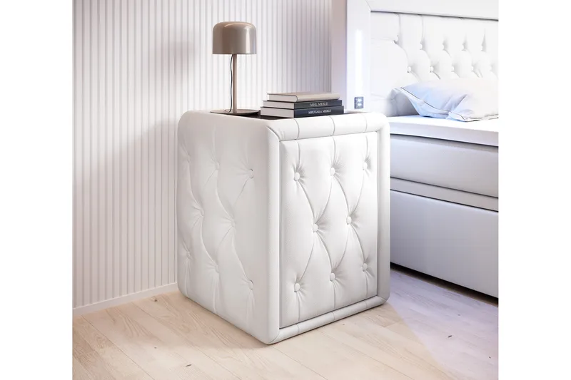 Yöpöytä Celio 58 cm säilytyksellä Laatikko, Valkoinen Keinonahka