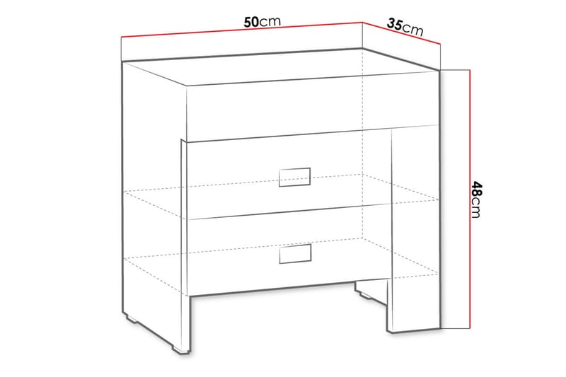 Yöpöytä Cezac 50 cm Vasen Säilytyksellä 2 laatikkoa - Beige/Harmaa - Yöpöytä