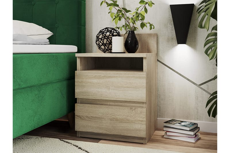 Yöpöytä Charlise 40 cm Säilytyksellä 2 laatikkoa+Hylly - Beige/Harmaa - Huonekalut - Pöytä & ruokailuryhmä - Apupöytä & sivupöytä - Yöpöytä