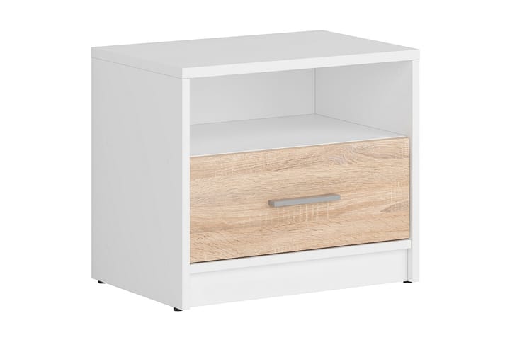 Yöpöytä Chiotto Plus 50 cm Säilytyksellä Laatikko+Hylly - Luonnonväri/Valkoinen - Yöpöytä