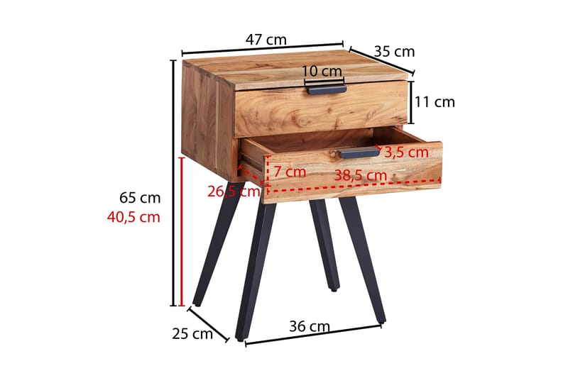Yöpöytä Clanton 35 cm - Ruskea/Musta - Huonekalut - Pöytä & ruokailuryhmä - Apupöytä & sivupöytä - Yöpöytä